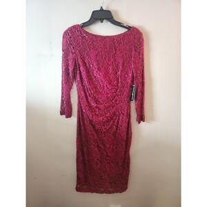 Jessica Howard 8 Petite Lace Boat Neck 3/4 Sleeve Side Ruched Cocktail Dress NWT